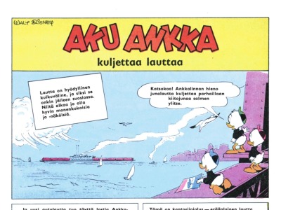 Aku Ankka kuljettaa lauttaa