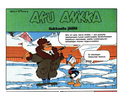 Aku Ankka liukkaalla jäällä